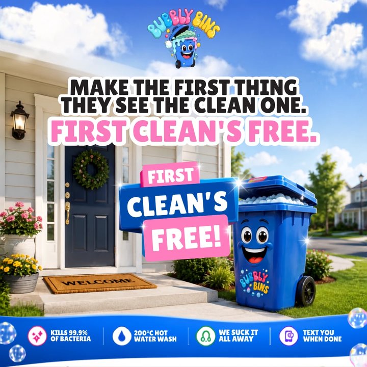 Bubbly Bins ad: Make the first thing they see the clean one. First clean's free.