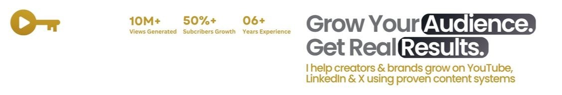 LinkedIn company page banner: 10M+ views generated, 50%+ subscriber growth, 6+ years experience